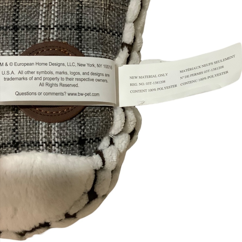 Dog Toss Toy European Home Burlap Bunny Grey White Country Farmhouse Plaid - Picture 8 of 12